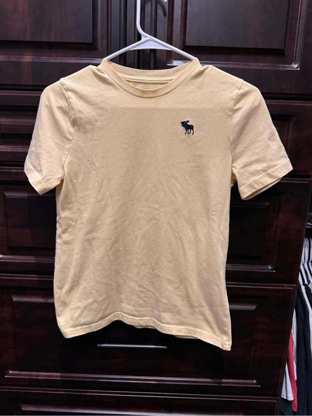 Abercrombie & Fitch Yellow Kids Tee with Navy Moose Logo BOYS 11/12